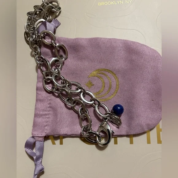 Jane Win Silver Chunky Link Chain w/ Lapis Bead, 18” - Picture 10 of 13